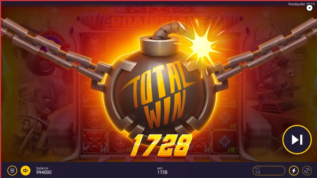 Tampilan layar game slot Roadquake dengan tema perang jalanan di perangkat mobile