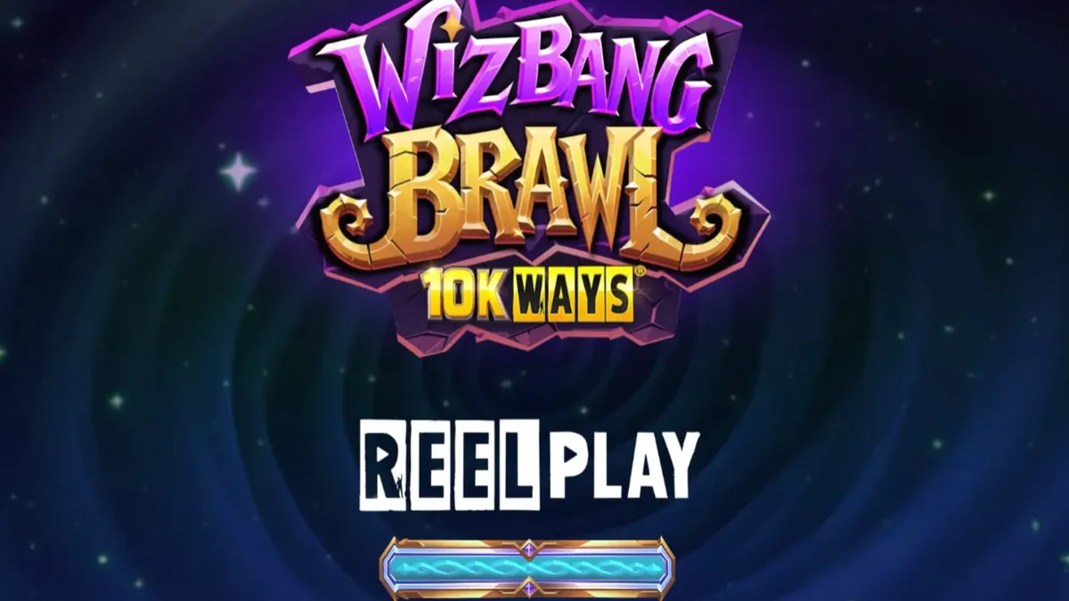 Tampilan visual slot Wizbang Brawl 10K Ways dengan tema penyihir dan duel sihir.
